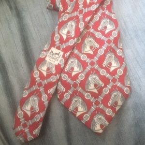 Hermès Tie - Silk Red Grey Horse Belt Patterned